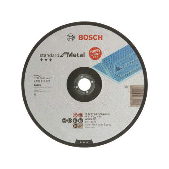 BOSCH Vágókorong fémre 230 x 2,5 x 22,2 mm hajlított Standard for Metal A 30 S B